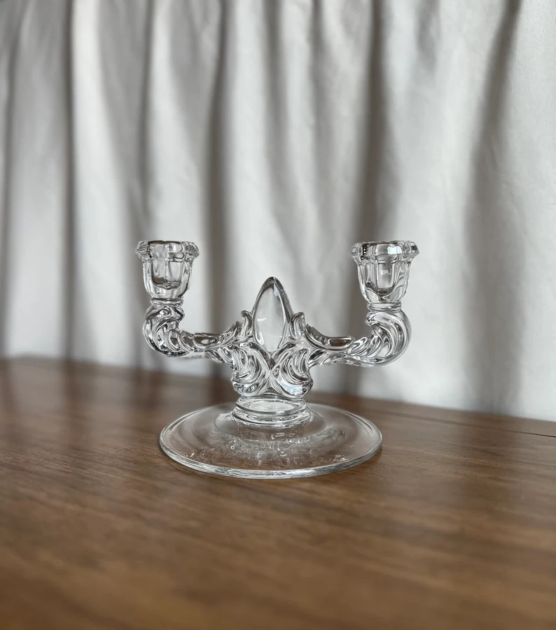 Vintage Teardrop Glass Double Candlestick Candalabra - Etsy | Etsy (US)
