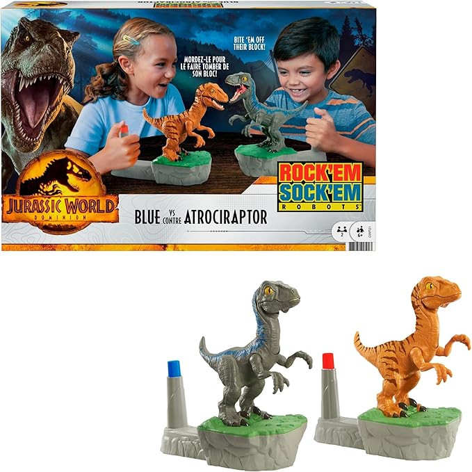 Rock ‘Em Sock ‘Em Robots Blue vs Atrociraptor Game, Jurassic World Dominion Battling Raptors,... | Amazon (US)