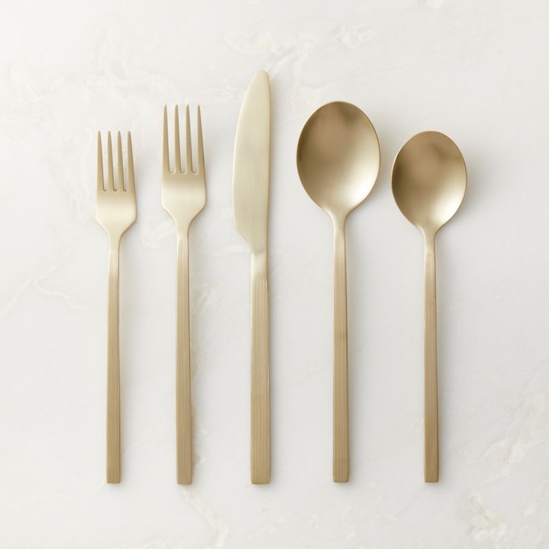 20-Piece Modern Parallel Brushed Champagne Gold Flatware Set + Reviews | CB2 | CB2