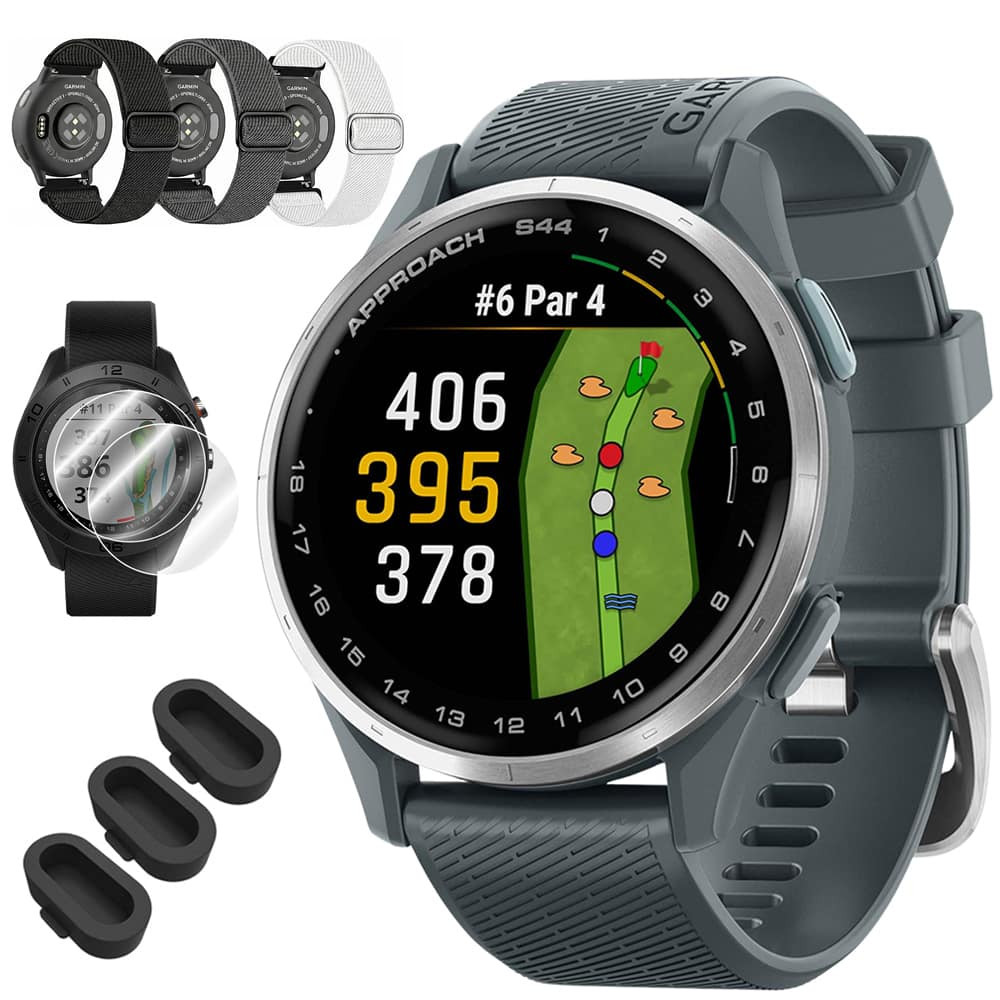 Garmin - Approach S44 GPS Golf Smartwatch, Silver Aluminum Bezel with Twilight Band + Accessories Bundle - Silver Aluminum|Twilight - (2025) | Best Buy U.S.