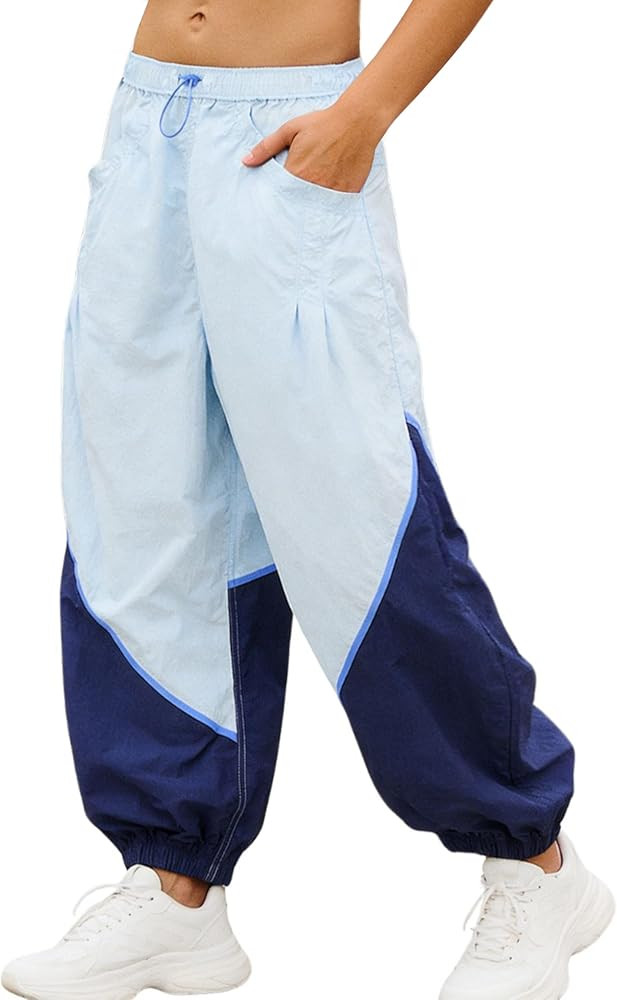 Athlisan Women's Baggy Wide Leg Pants Elastic Waist Workout Track Color Block Parachute Pants wit... | Amazon (US)