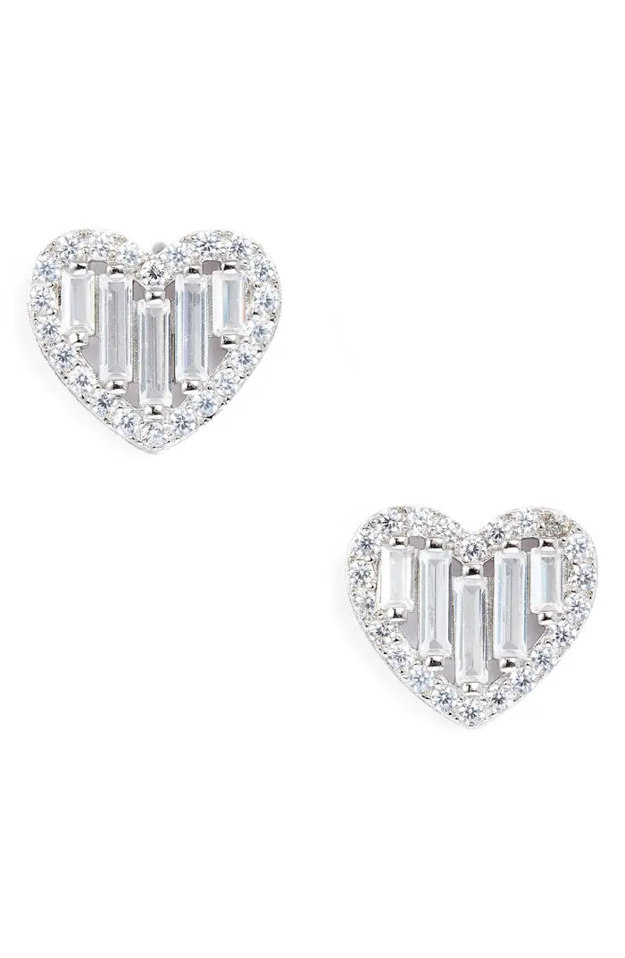 Nordstrom Baguette Sterling Silver & Cubic Zirconia Heart Stud Earrings | Nordstrom | Nordstrom