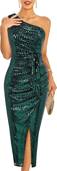 GRACE KARIN Women Sleeveless One Shoulder Sequin Dress Sparkly Glitter Wrap Dress Cocktail Weddin... | Amazon (US)
