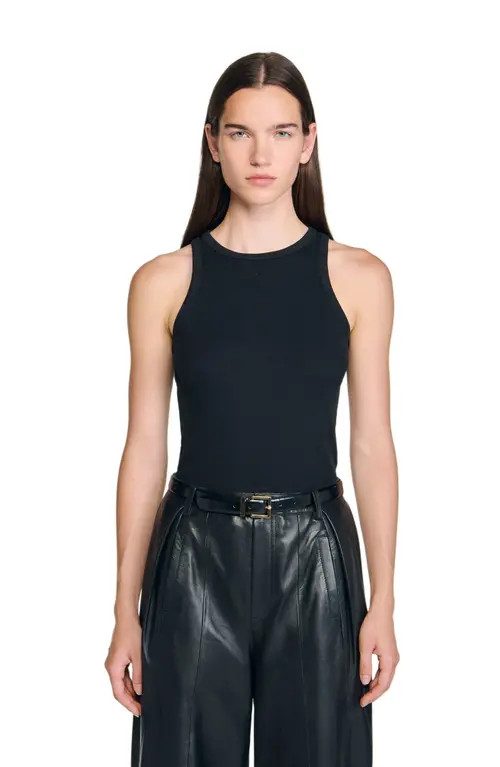SANDRO Embroidered vest top in Black at Nordstrom, Size Medium | Nordstrom