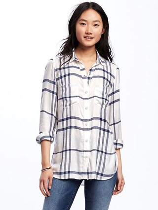 Relaxed Plaid Drapey-Twill Shirt for Women | Old Navy US