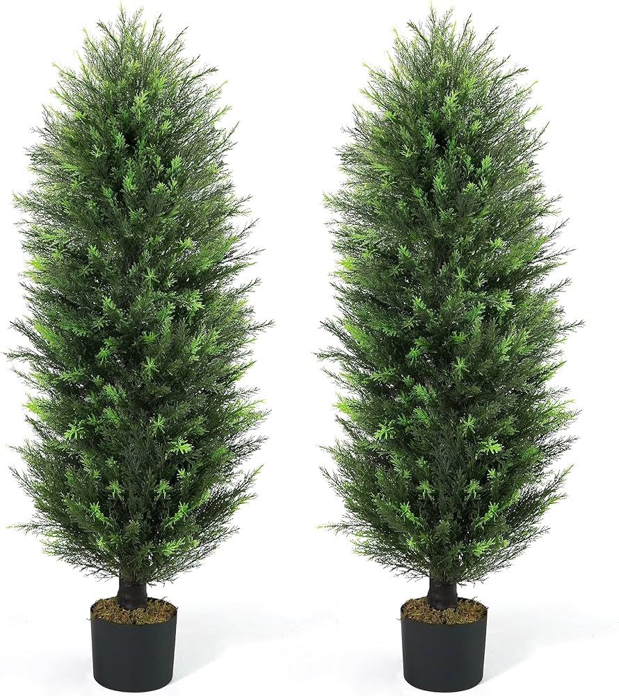 CAPHAUS 4 FT Artificial Cedar Tree Set of 2, 48 Inch Fake Boxwood Topiary w/Dried Moss, Natural F... | Amazon (US)