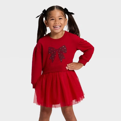 Toddler Girls' Bow Tulle Dress - Cat & Jack™ Dark Red 18M | Target