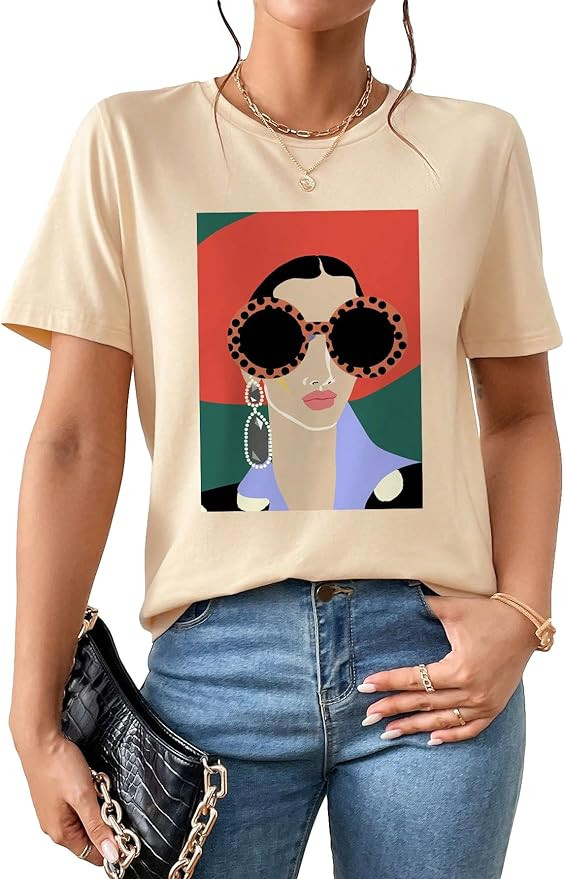 SweatyRocks Women's Graphic Tees Short Sleeve Crew Neck Casual T Shirt Tops | Amazon (US)