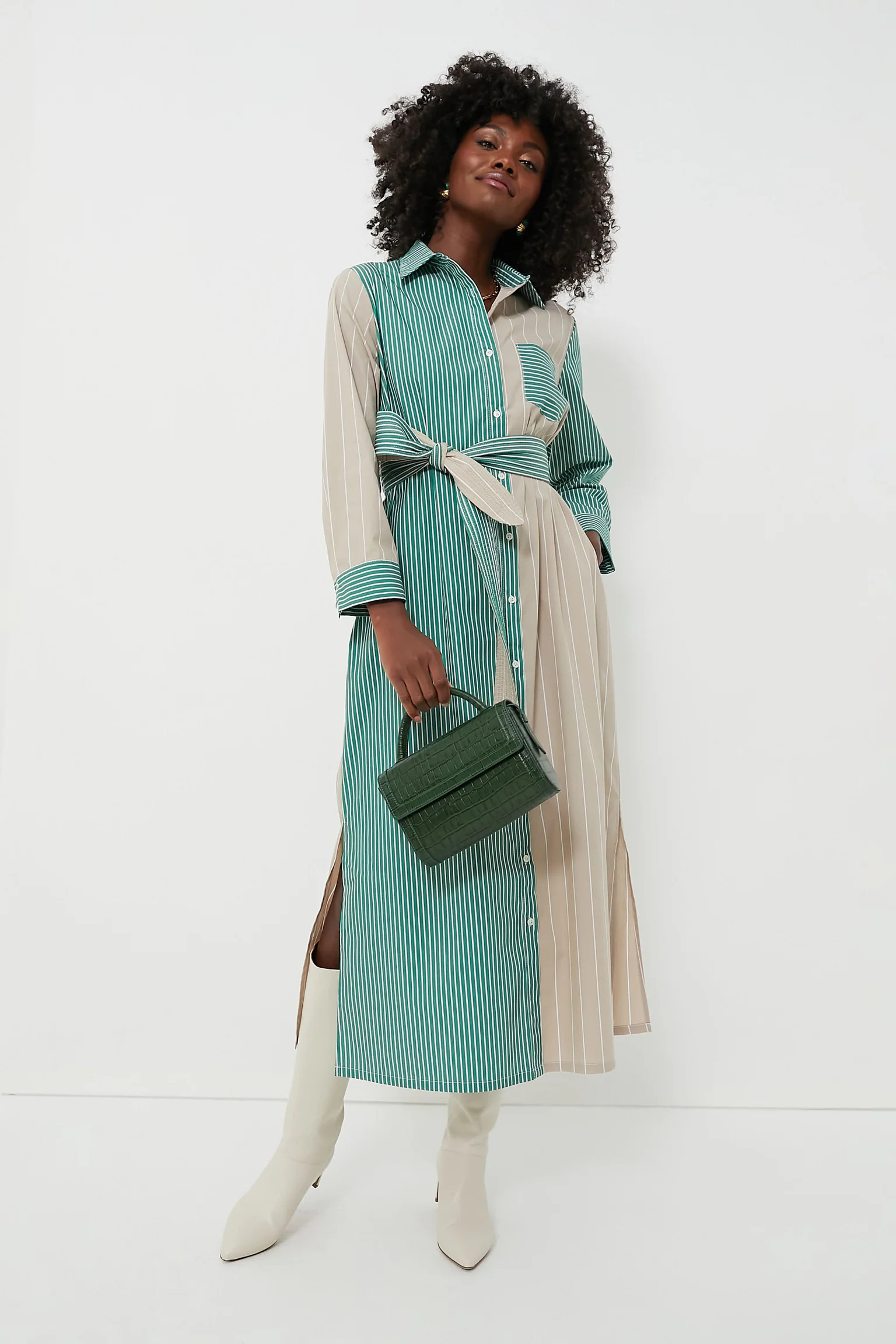 Tan and Green Striped Chessie Dress | Tuckernuck (US)