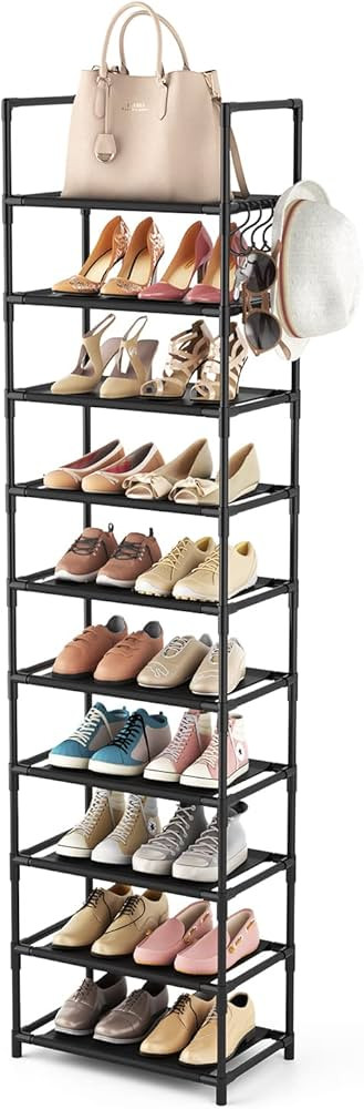 Amazon.com: LANTEFUL 10 Tiers Tall Shoe Rack 20-25 Pairs Boots Organizer Storage Sturdy Narrow Sh... | Amazon (US)