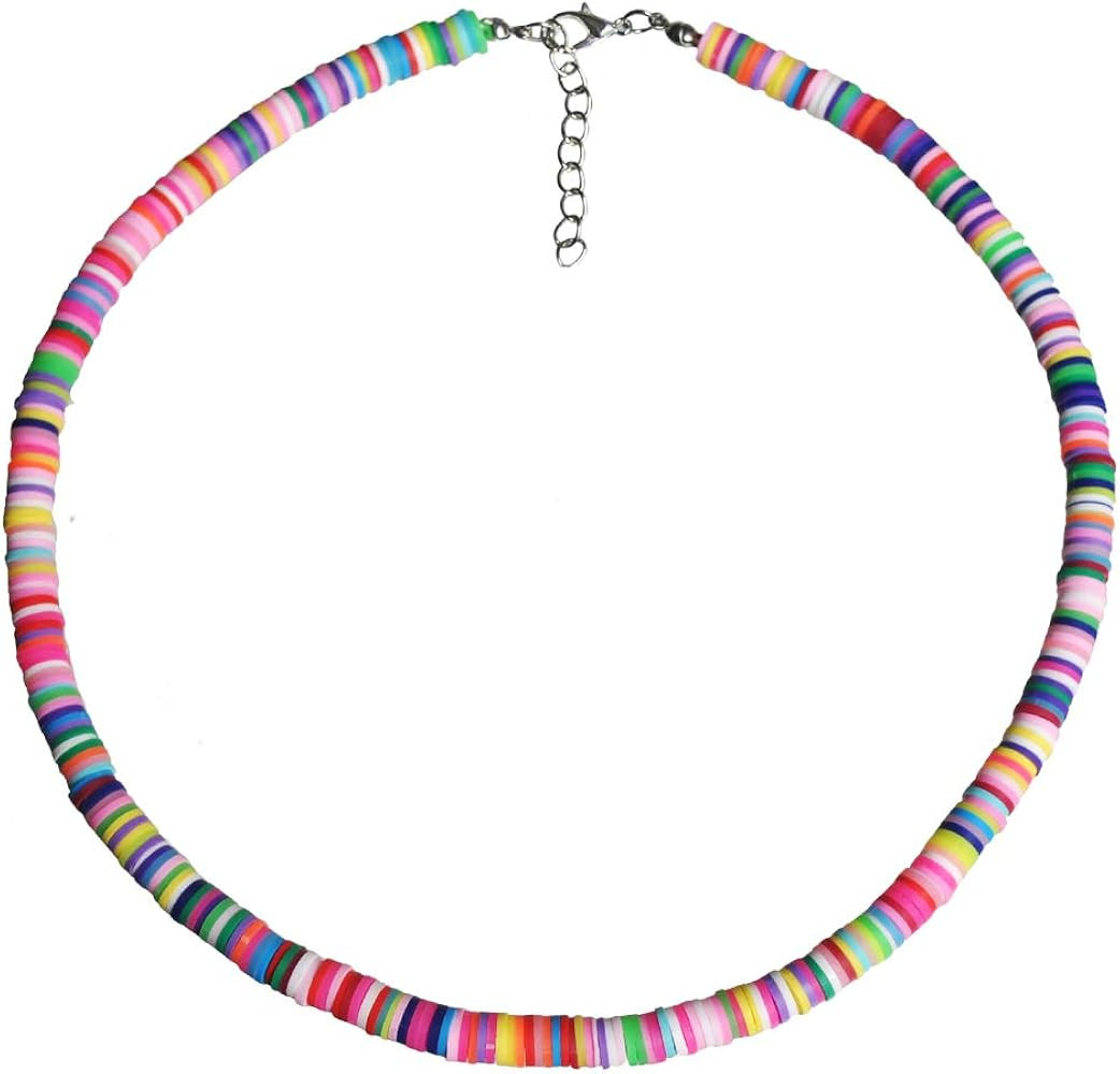 The Woo's Surfer Choker Lightweight Soft Polymer Clay Necklace Colorful African Vinyl Disc 6mm Be... | Amazon (US)