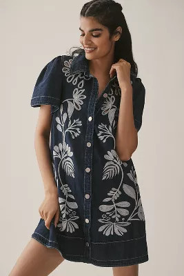 By Anthropologie Embroidered Denim Shirt Dress | Anthropologie (US)