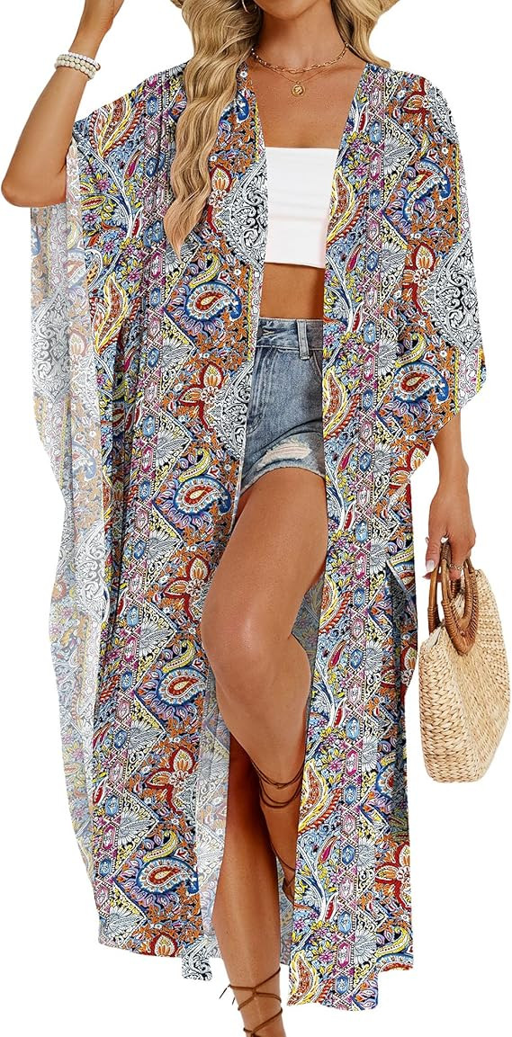 Bsubseach Long Kimonos for Women Boho Floral Print Kimono Cardigans Bathing Suit Coverup Beach Va... | Amazon (US)