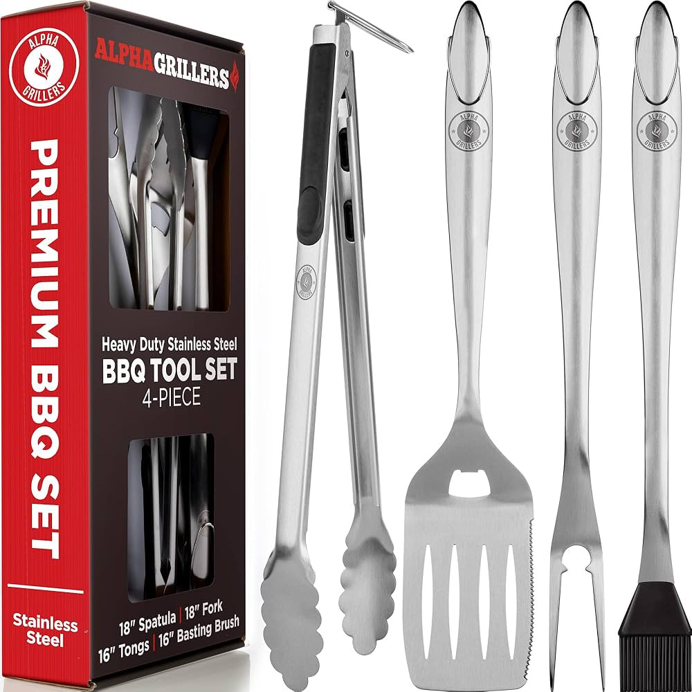 Alpha Grillers Grill Set Heavy Duty BBQ Accessories - BBQ Tool Set 4pc Grill Accessories with Spa... | Amazon (US)