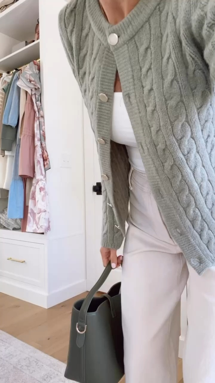 I have a code with Abercrombie today! Use my code AFLOVERLY for 20% off this cardigan & bodysuit! 👏🏼 Wearing XS/2!

Loverly Grey, Abercrombie, cardigan, cable-knit cardigan, wide leg jeans, fall purse, neutral ballet flats 

#LTKStyleTip #LTKSaleAlert #LTKSeasonal