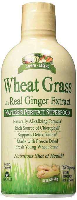 Garden Greens Wheat Grass Liquid with Real Ginger Extract, Nature's Perfect Superfood, 32 serving... | Amazon (US)