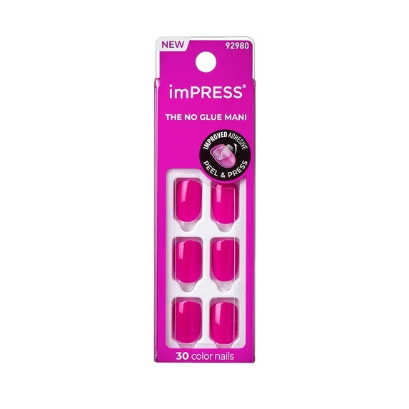 KISS imPRESS Color  Press on Nails, All Smiles, Pink, Short Squoval, 30 Count | Walmart (US)