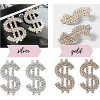 Sale, Diamond Dollar Icon Earrings, Rhinestone Charm, Silver Shiny Crystal, Luxury Jewellery, Money  | Etsy (US)