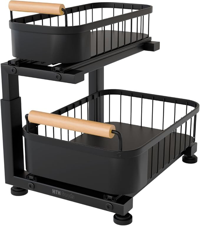 Premium Heavy Duty Carbon Steel Under Sink Organizer, 2 Tier Pull Out Cabinet Organizer, 7 Adjust... | Amazon (US)