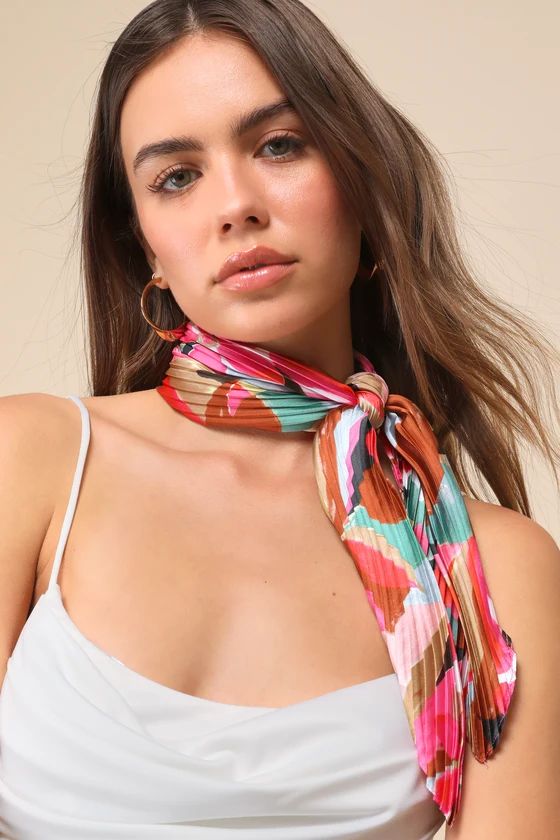 Island Ease Pink Multi Tropical Floral Print Plisse Square Scarf | Lulus