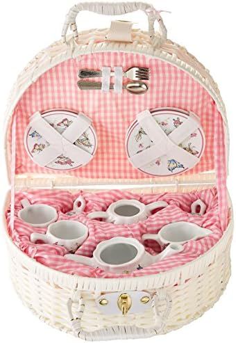 Delton Products Pink Butterfly Children's Tea Set with Basket | Amazon (US)