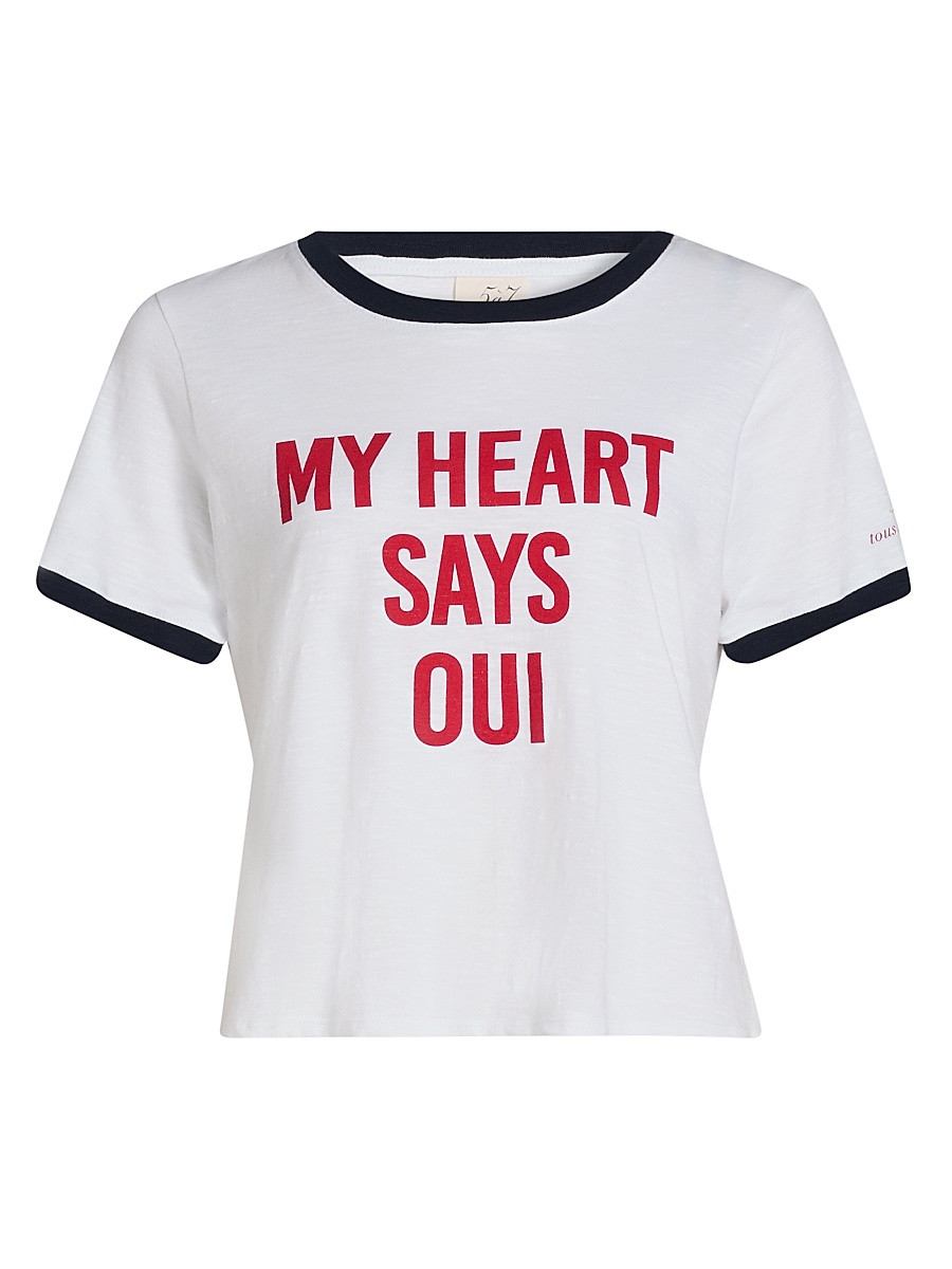 Women's My Heart Says Oui Shrunken Ringer T-Shirt - White Multi - Size Small | Saks Fifth Avenue