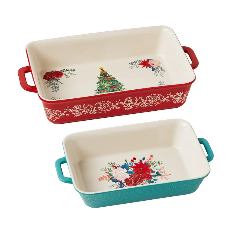 The Pioneer Woman Wishful Winter 2-Piece Rectangular Ceramic Holiday Baker Set | Walmart (US)