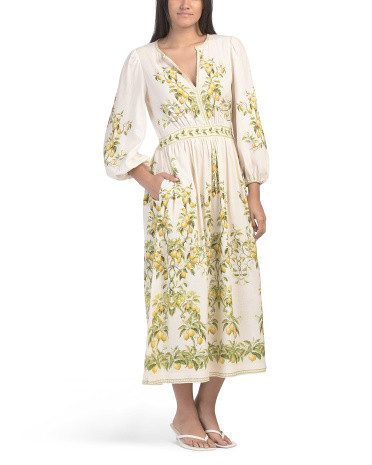 Linen Blend Puff Sleeve V-neck Maxi Dress | TJ Maxx