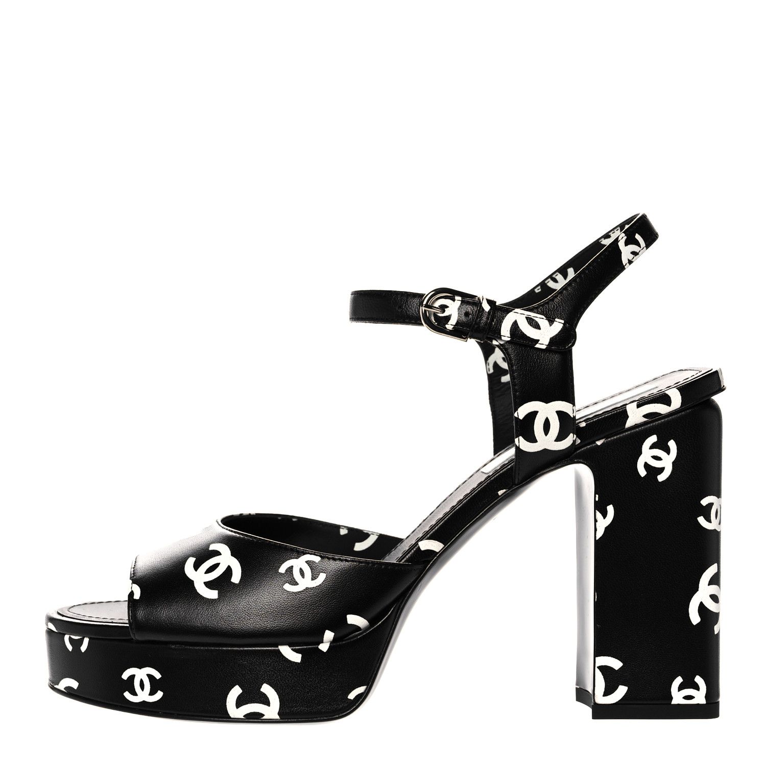 CHANEL Printed Lambskin CC Sandals 40 Black White | FASHIONPHILE | Fashionphile