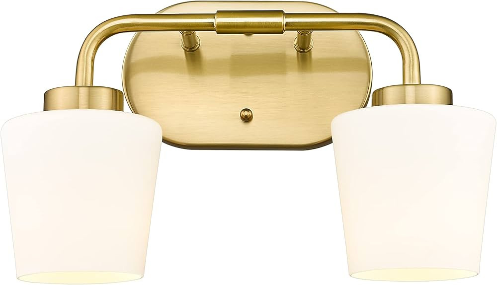 Brushed Gold Bathroom Vanity Light, Farmhouse Brass Sconces Wall Lighting with Milk White Glass, ... | Amazon (US)