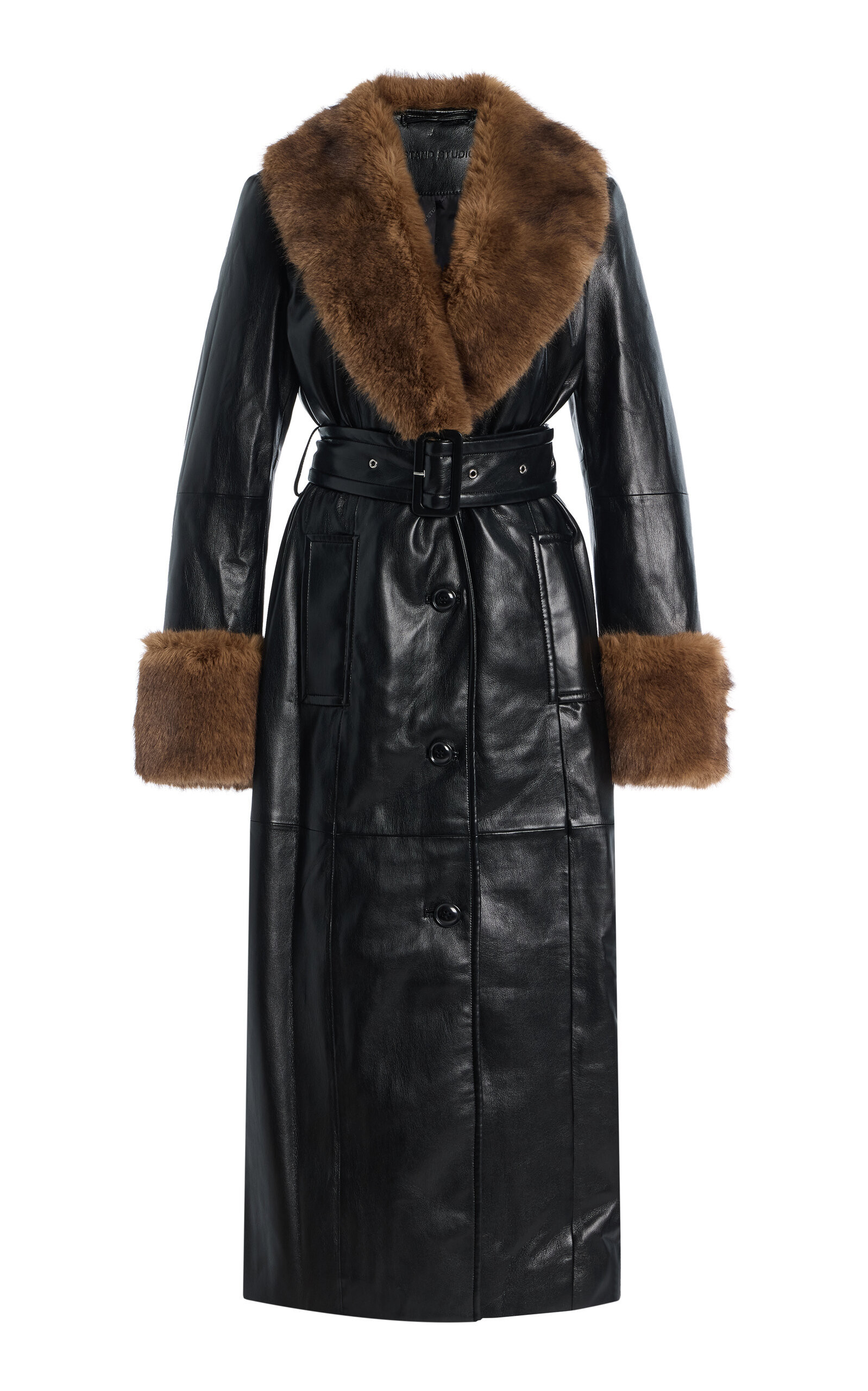 Stand Studio - Estella Faux Shearling-Trimmed Vegan Leather Coat - Black - FR 38 - Moda Operandi | Moda Operandi (Global)