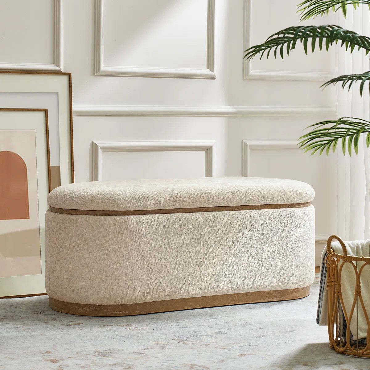 Sabise 46.5"W Modern Chenille Fully Assemble Filp-Top Storage Bench | Wayfair North America