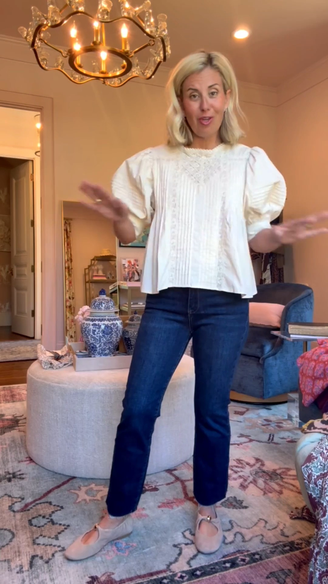 Obsessed with this top… I want this one in more colors! 

Top - small
Becca Jeans - 26 
Mary Jane’s - 7.5 (1/2 size down)

*Code mixandmatch15 for 15% off 1st order at Avara