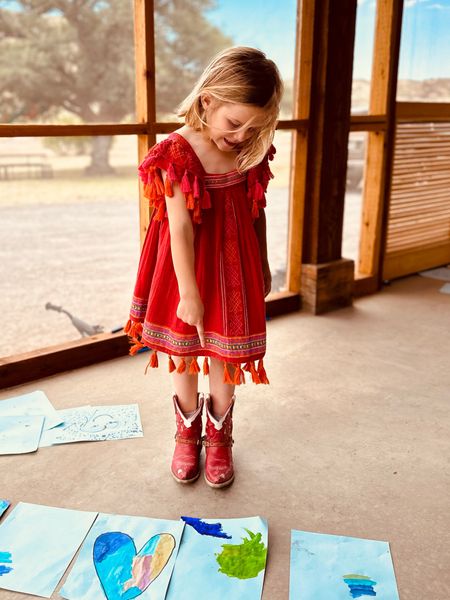 My little cutie artist is loving ranch life. The girl immediately ran to find the paint and they have been on the porch all day.
I got these dresses for the girls two years ago and meant to give them for Christmas gifts and forgot 🙈 and just pulled them out. Luckily they are still available online. These are so soft and beautiful- I do plan to keep them stocked.


#LTKkids #LTKGiftGuide #LTKunder100