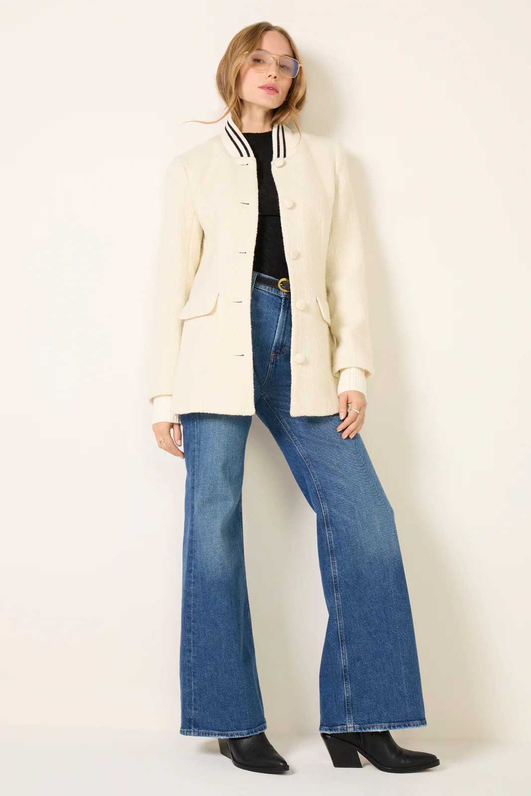 FAVORITE DAUGHTER Women's The Varsity Boucle Blazer, Size Medium, White | Evereve