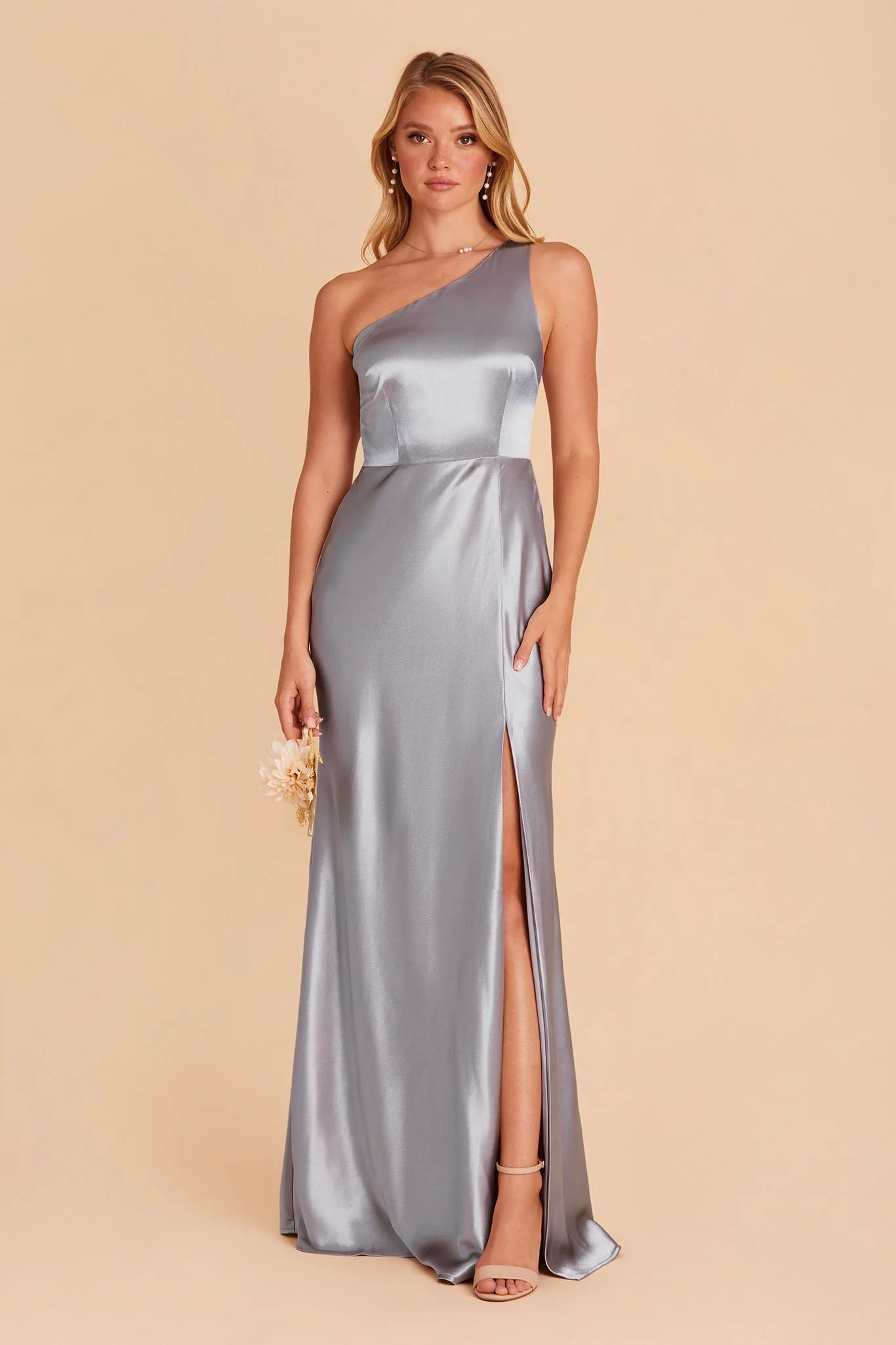 Kira Shiny Satin Dress - Dusty Blue | Birdy Grey