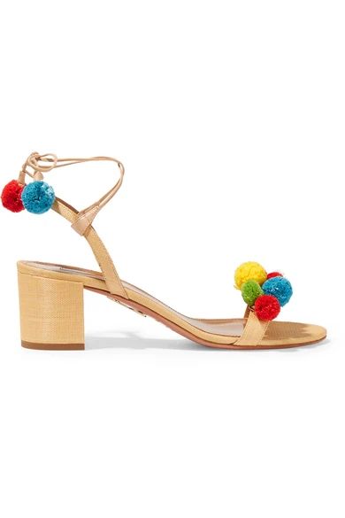Pompom-embellished raffia sandals | NET-A-PORTER (US)