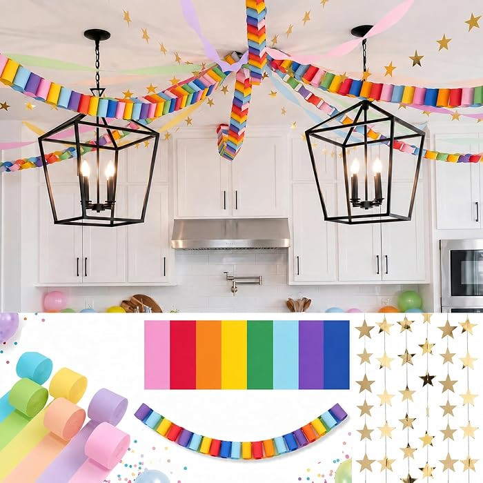 612 Pcs Paper Chain Garland Kit, 600 Sheets Rainbow Paper Chain Strips with 6 Rolls Pastel Crepe ... | Amazon (US)