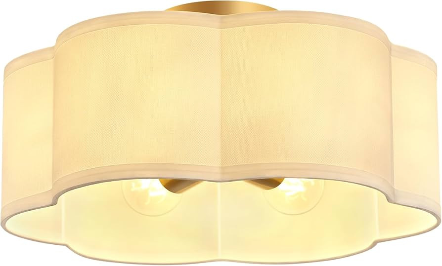 Gold 6-Light Semi Flush Mount Ceiling Light, White Fabric Close to Ceiling Light Fixtures, Clover... | Amazon (US)