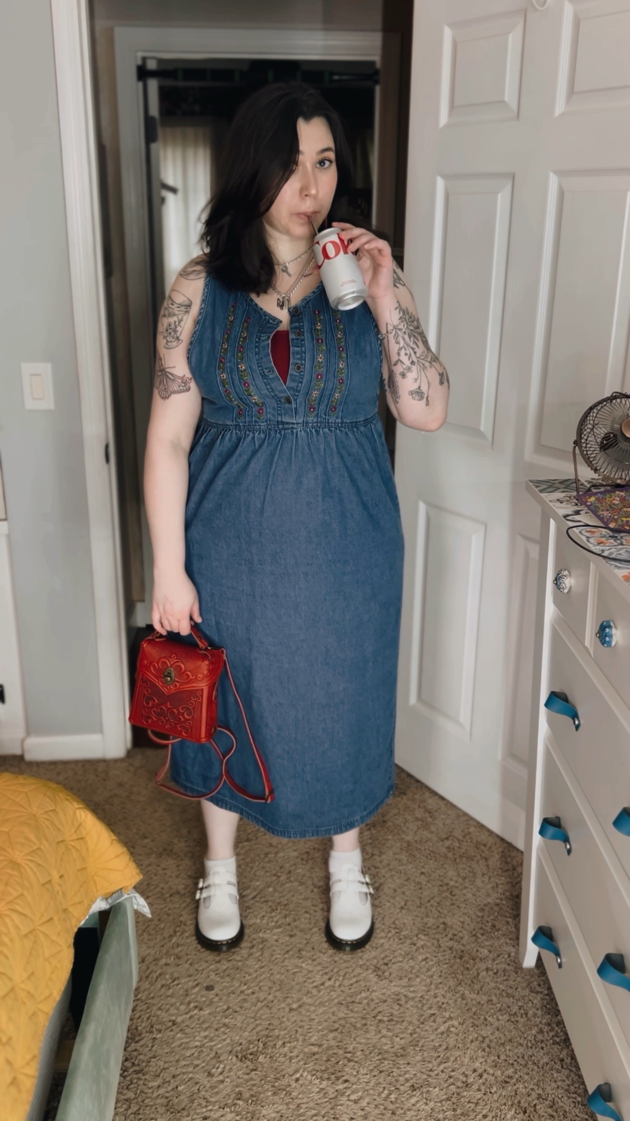 Cattagecore artteacher midsize aesthetic dress outfit #fashioninspo #jeandress #90sfashion 

#LTKStyleTip #LTKMidsize