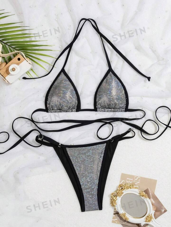 SHEIN Swim Metallic Tone Separated Bikini Set For Music Festival | SHEIN