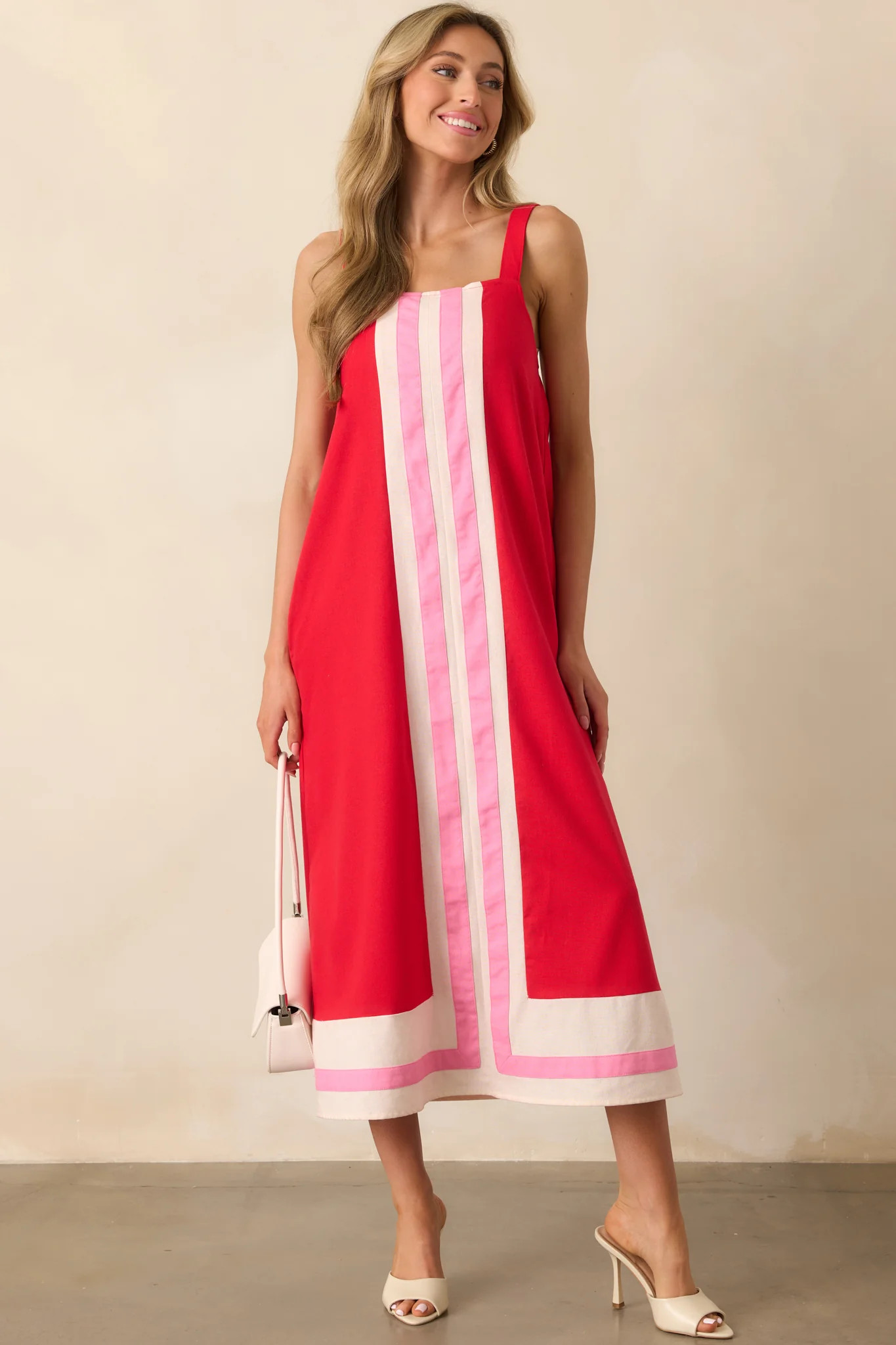 Never That Serious Red Color Block Linen Maxi Dress | Red Dress