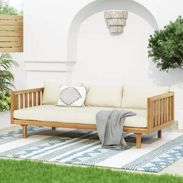 Claremont Farmhouse Outdoor 3 Seater Daybed with Water-Resistant Cushion by Christopher Knight Ho... | Bed Bath & Beyond