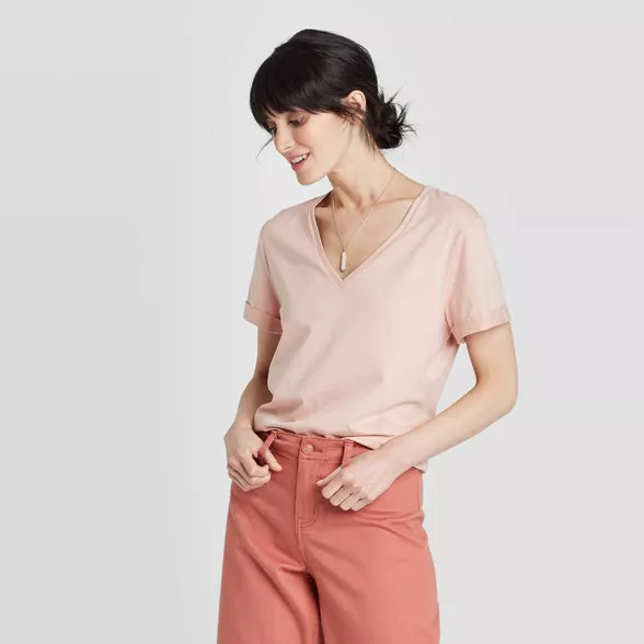 Women's Short Sleeve V-Neck Casual Cuff T-Shirt - A New Day™ | Target