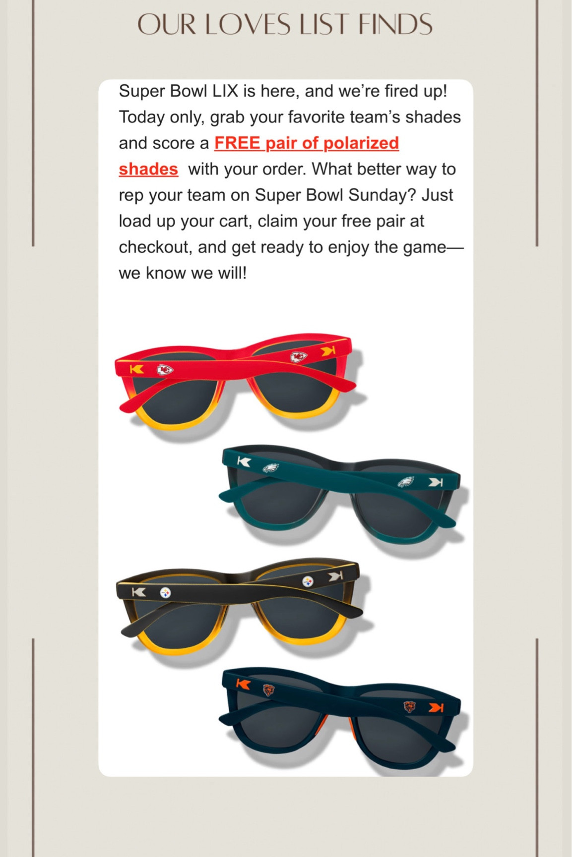 Love this brand. Buy 1 and get a pair of NFL glasses for FREE! 🏈

#LTKSaleAlert #LTKSeasonal #LTKFitness