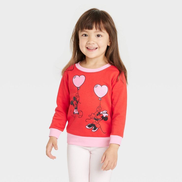 Toddler Girls' Minnie Mouse Solid Pullover Sweatshirt - Red | Target