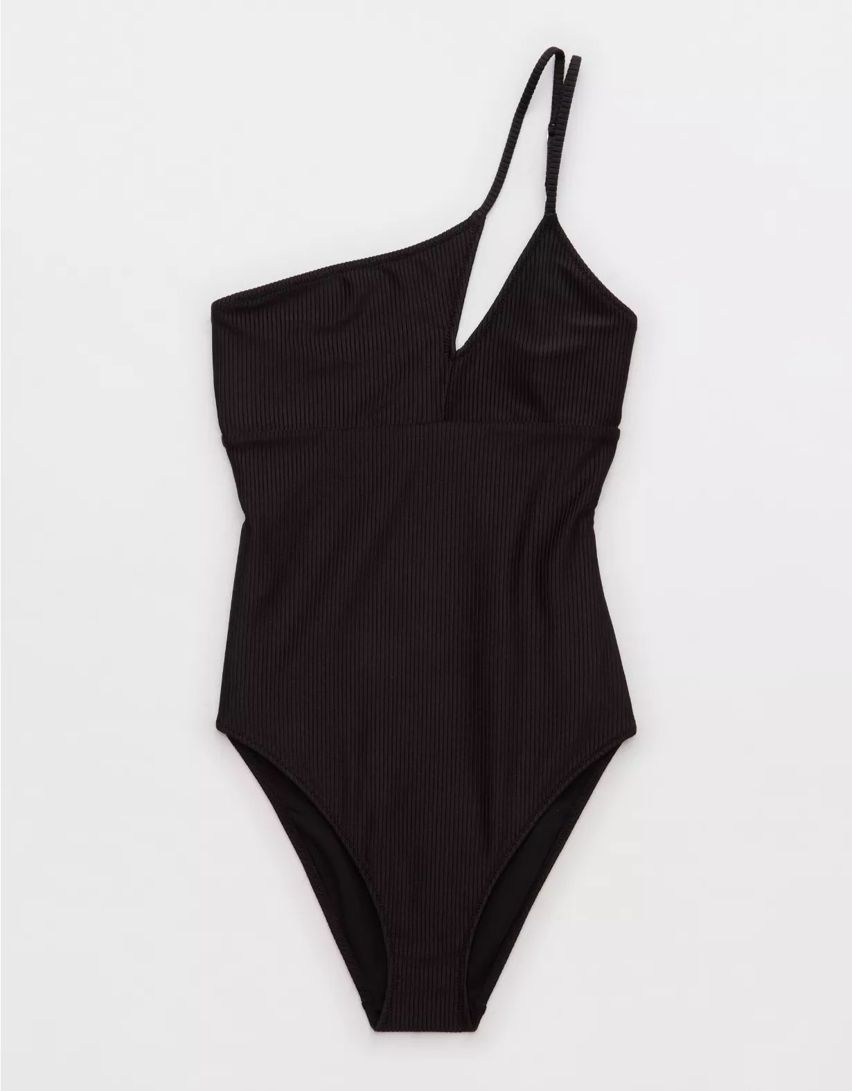 Aerie Shine Rib One Shoulder Full Coverage One Piece Swimsuit | Aerie