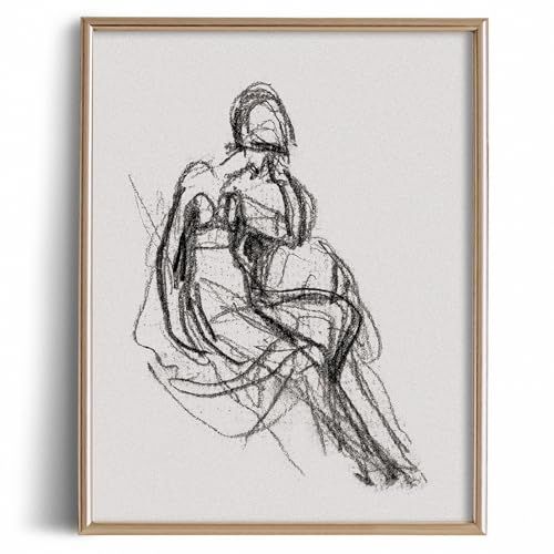 Abstract Women Girl Lady Portrait Print Poster - Drawing Etching Rustic Gray Picture - Vintage Fa... | Amazon (US)