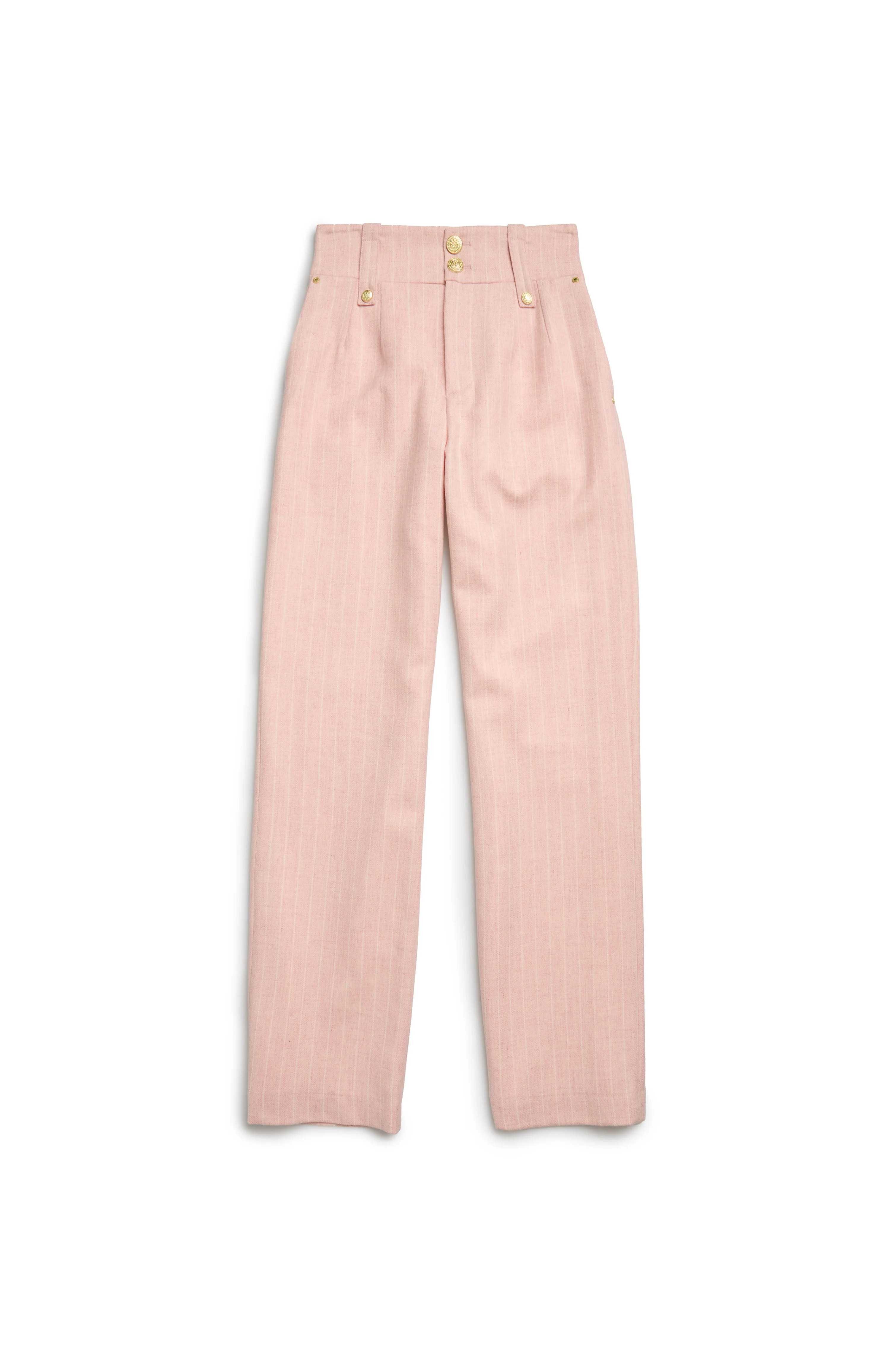 High Waisted Straight Trouser (Pink Chalk Pinstripe) | Holland Cooper