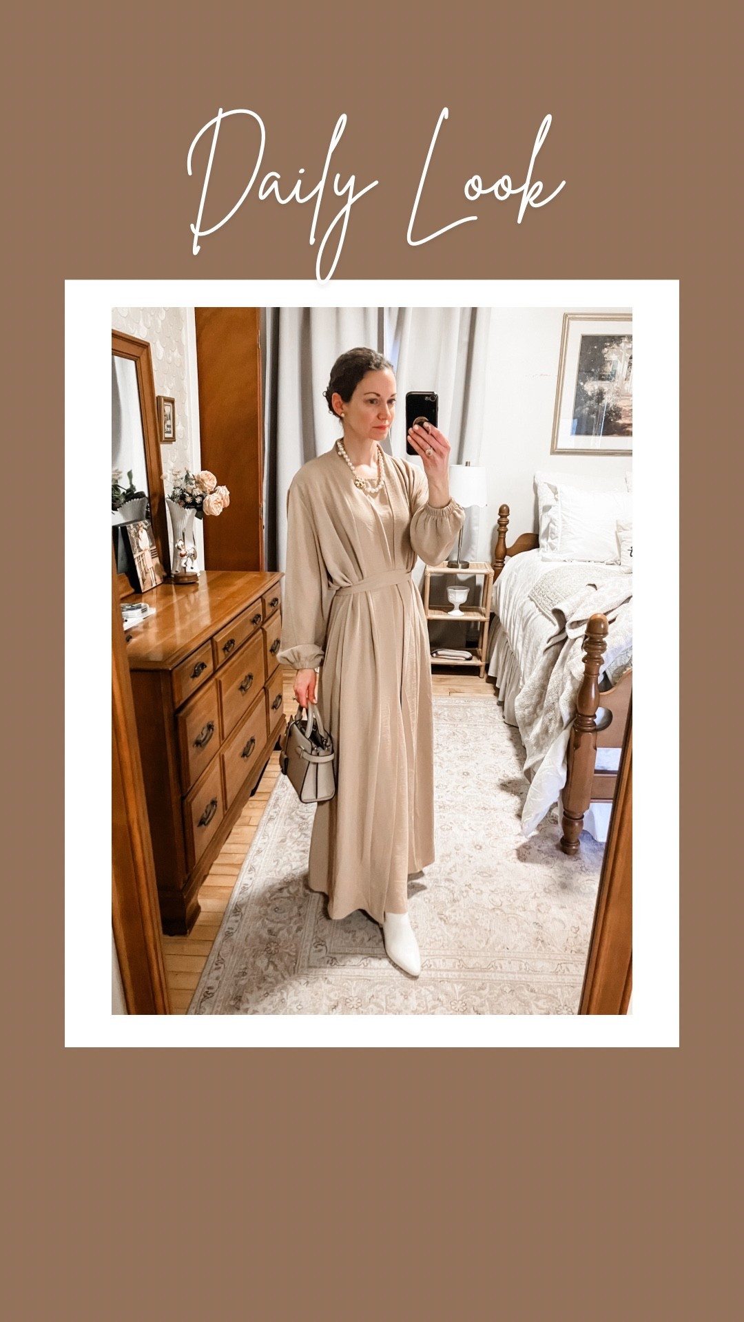 A lovely neutral abaya for spring!
Beige abaya dress from Amazon. 
Large faux pearl studs from @katespade
Large faux pearl necklace is old from Tory Burch, linking similar. 
Neutral leather handbag from Le Tanneur. 
White booties are old from Blondo, linking similar. 
Petite outfit. Vacation dress. Spring dress. Neutral dress. Parisian style. Modest dress  

#LTKdayinmylife #LTKootd #LTKgrwm